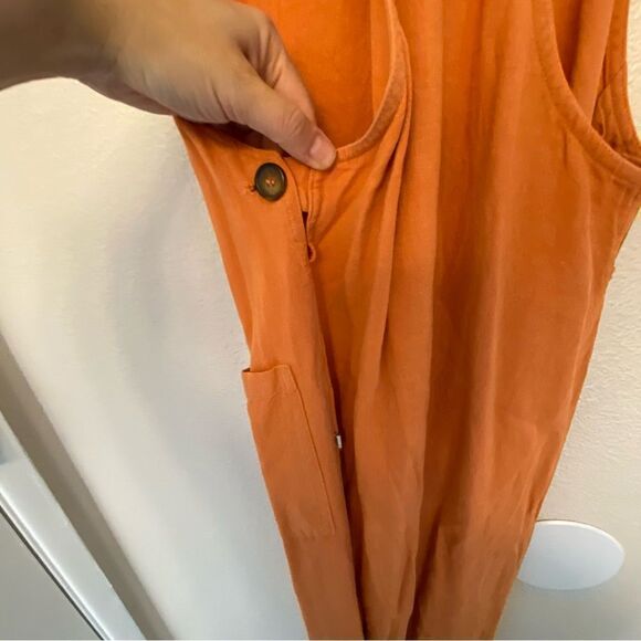Sisstr Evolution Dessi linen lagenlook boho jumpsuit overalls wide leg orange L - Picture 7 of 14